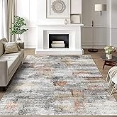 vivorug 5x7 Area Rugs - Ultra-Thin Washable Rug with Non-Slip Backing, Ideal for Living Room, Bedroom, Kitchen Floor Carpet - Modern Abstract, Easy Clean, Durable, Low Pile Gray/Rust