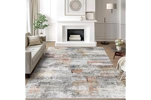 vivorug Ultra Soft Area Rug 5x7, Non Slip Washable Foldable, Stain Resistant Abstract Rugs for Living Room Bedroom, Modern Fuzzy Rug (Gray/Rust, 5'x7')