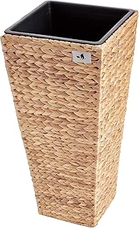 GARTENFREUDE Pflanzkübel Pflanzgefäße Blumenkübel Blumentopf für Blumen etc. mit Wasserhyazinthe 28 x 28 x 60 cm, inkl. wasserdichtem Kunststoffeinsatz, naturfarben