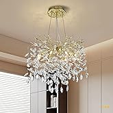KVTOEP Modern Crystal Tree Branches Chandelier, 18in Gold 6 Lights Large Ceiling Hanging Light for Dining Room, Round Raindro