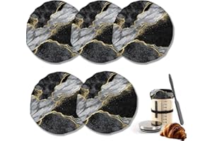 IGPPDO Abstract Black Golden Marble Sourdough Starter Cloth Covers Jars Or Kombucha Kefir Fermentation Cheese Fabric Lids, Fit Jars Mouth from 3-4 inch, 5 Pack