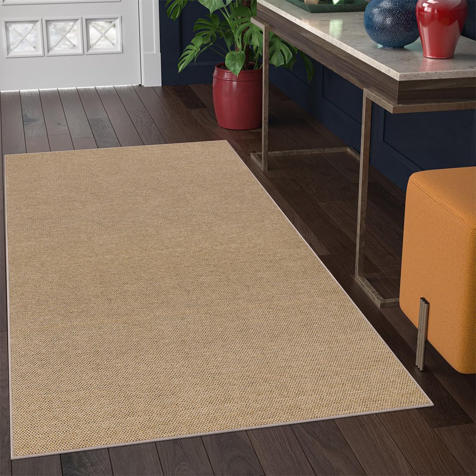 Photo 1 of SHACOS Easy Jute 3x5 ft Washable Rug Non Slip Low Pile Thin Durable Faux Jute Woven Farmhouse Rug for Entryway Hallway Patio Kitchen Porch Door Mat Indoor Outdoor Carpet, Brown