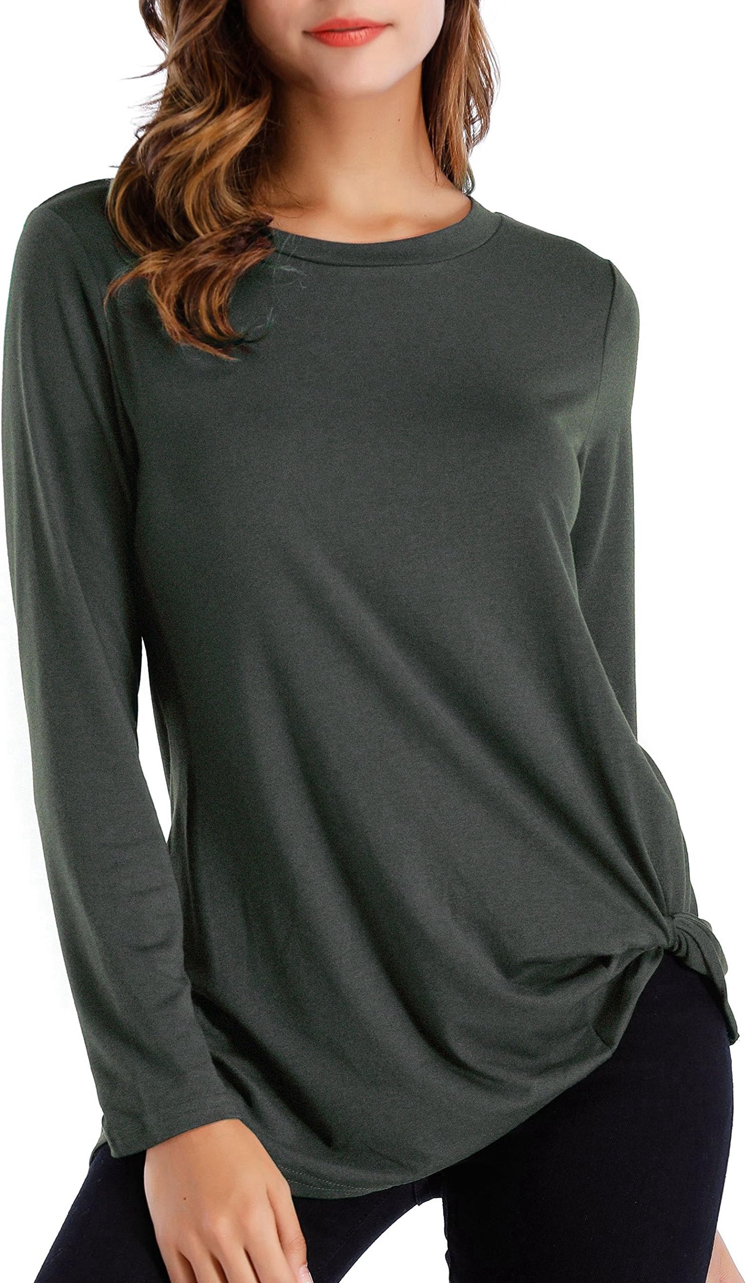 OYANUS Womens Tops Casual Long Sleeve Shirts Twist Knot Basic Tops Shirts Blouses
