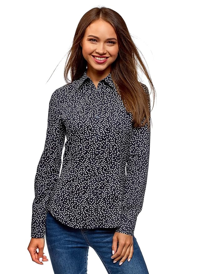 oodji Ultra Damen Tailliertes Hemd mit Brusttaschen