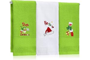 SmoothNovelty 3 Pcs Christmas Hand Towels for Bathroom Lime Green Xmas Embroidered Bathroom Towels Farmhouse Decorative 13.78 x 29.53 Inch Absorbent Soft Cotton for Kitchen Decor Gift