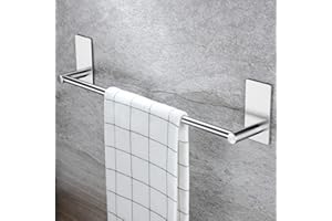 Taozun Self Adhesive 16-Inch Bathroom Towel Bar Brushed SUS 304 Stainless Steel Bath Wall Shelf Rack Hanging Towel Stick On Sticky Hanger Contemporary Style