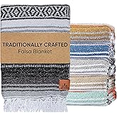 Mexican Blanket - Authentic Handwoven Serape Picnic Blanket (70"x50") for Outdoor Restorative Yoga, Beach, and Grass Resting 