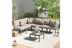Kullavik Patio Furniture Set,7 Pieces Metal Modern Outdoor Furniture,Outdoor Sectional Sofa w/5.1" Cushions and Coffee Table for Patio,Backyard，Sand