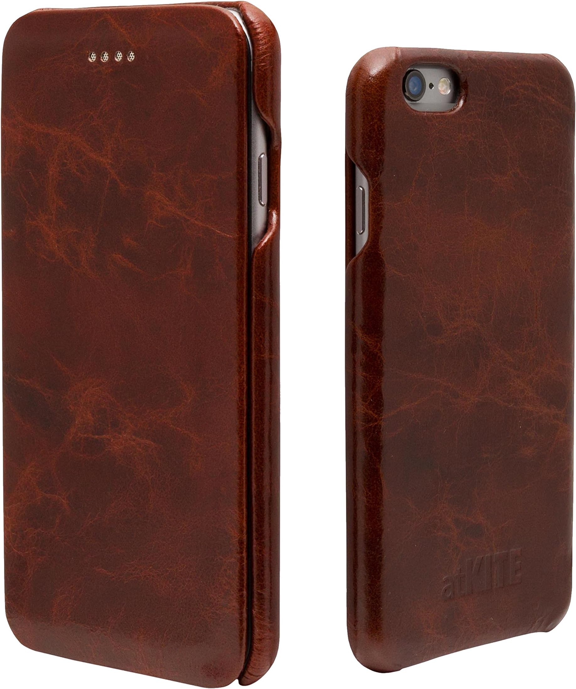 atKITE iPhone 6 / 6S case, Genuine Leather Vintage Style Folio Case - Coffee - Unique Design - Ultra Slim - Precise Cut and Design - Handcrafted