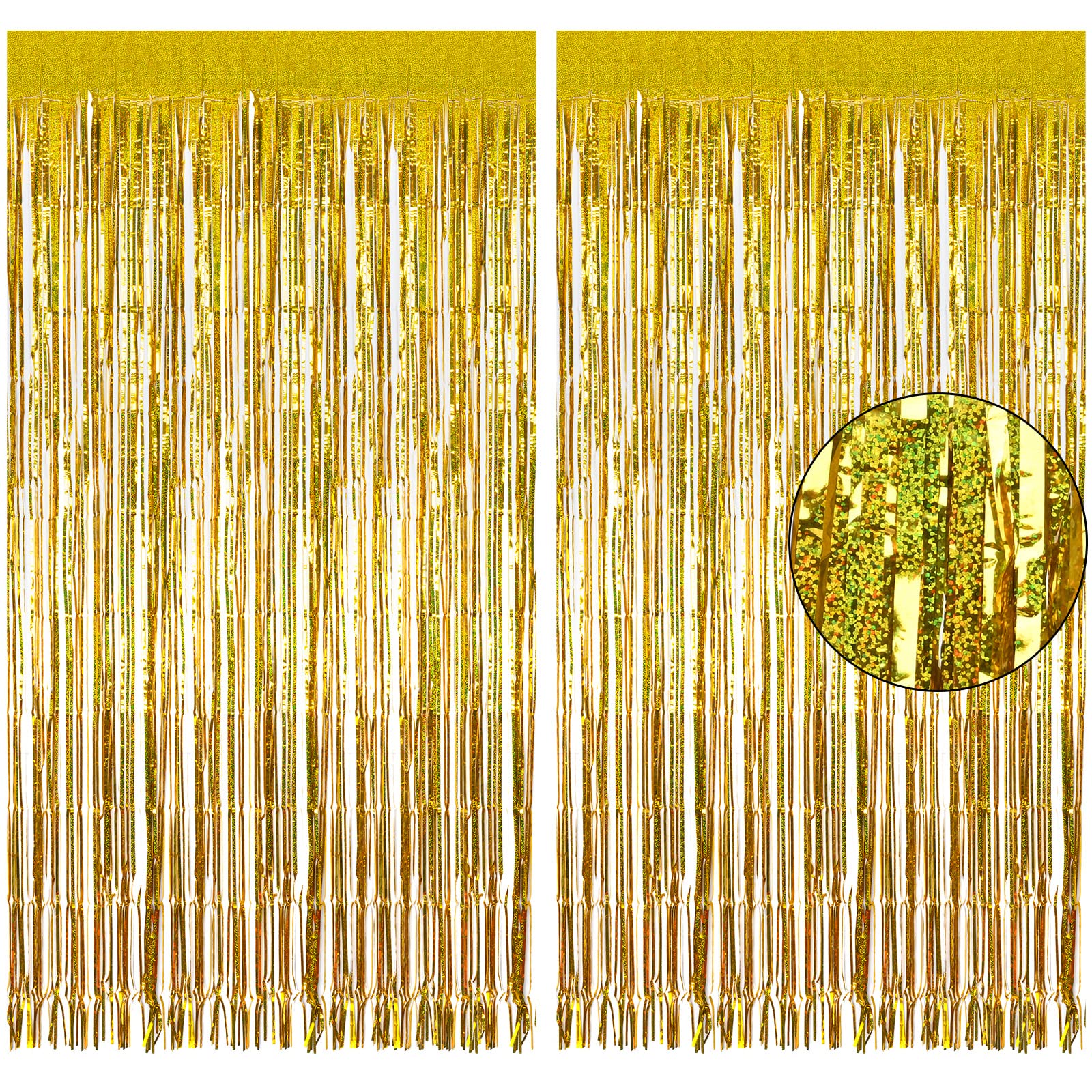 Metallic Tinsel Foil Fringe Curtains, 2Pcs 3.3ft x 8.2ft Gold Party Foil Decorations Streamers Party Backdrop Decorations for Baby Shower Birthday Bridal Shower Wedding Holiday Christmas