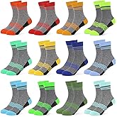 GENTABY Boys Socks Girls Crew Socks, 12 Pairs Athletic Colorful Cushioned Sock, Soft Comfortable for Active Kids Aged 2-14