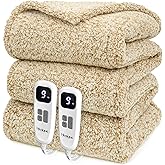 blunique Heated Blanket Electric Blanket Queen - Fast Heating Blanket Throw Dual Control Double Sided Sherpa with 10 Heating Levels & 2-10 Hours Auto Off, Mashine Washable, 84 x 90 Inches, Camel