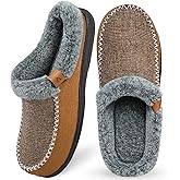 ATHMILE Men's Slippers Slip On Moccasin, Indoor Outdoor Warm Fuzzy Comfy House Shoes, Fluffy Wide Loafer Home Bedroom Slippers