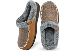 ATHMILE Men's Slippers Slip On Moccasin, Indoor Outdoor Warm Fuzzy Comfy House Shoes, Fluffy Wide Loafer Home Bedroom Slippers