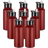 VEGOND 32 oz Insulated Water Bottle Bulk Stainless Steel Metal Water Bottles with Leak Proof Straw Lid & Spout Lid, Wide Mouth Double Walled Vacuum Travel Sports Bottle, Red 8 Pack
