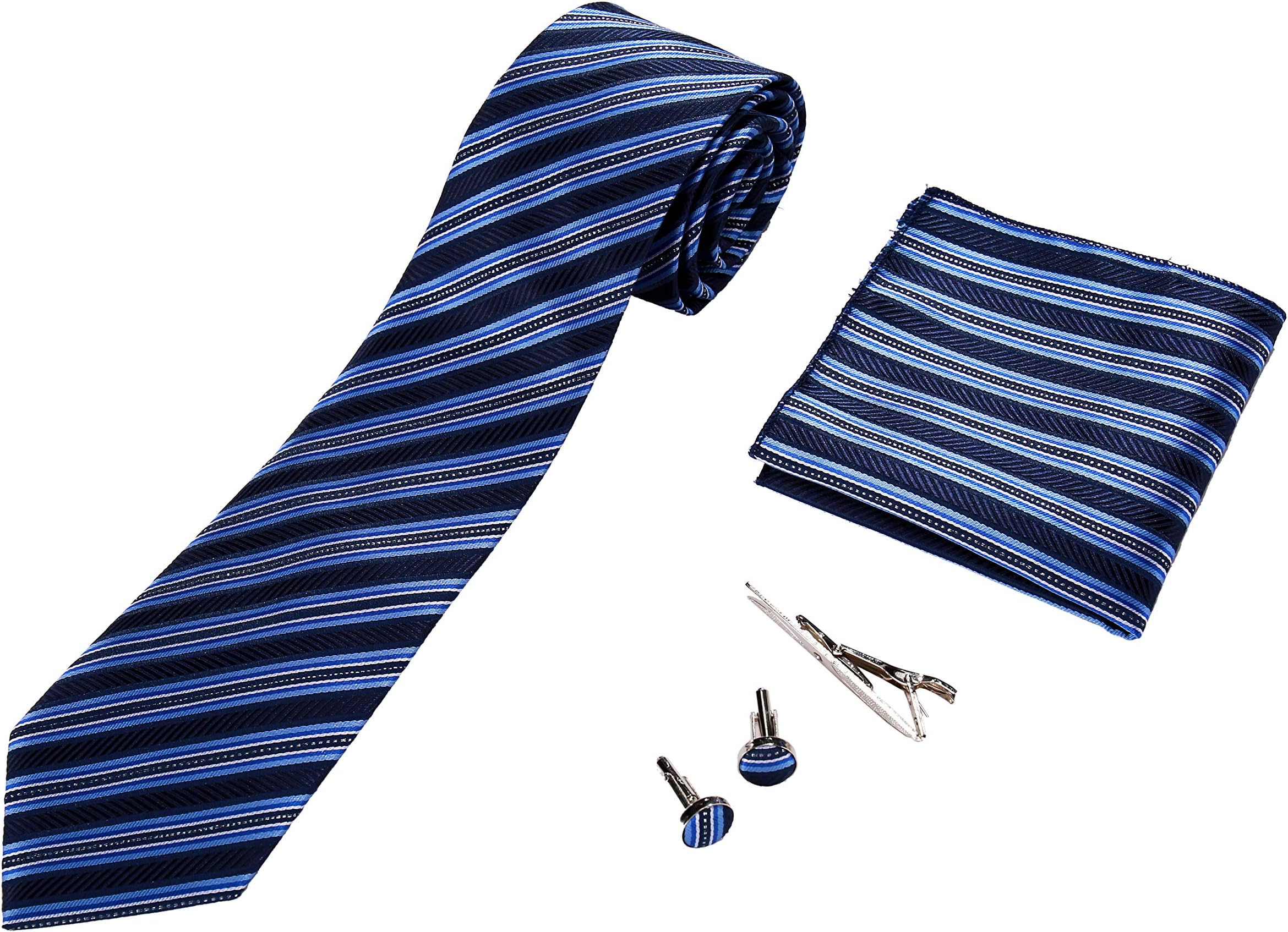 Zakka Republic Mens Business Tie, Cufflinks, Pocket Square and 3" Tie Clip Set