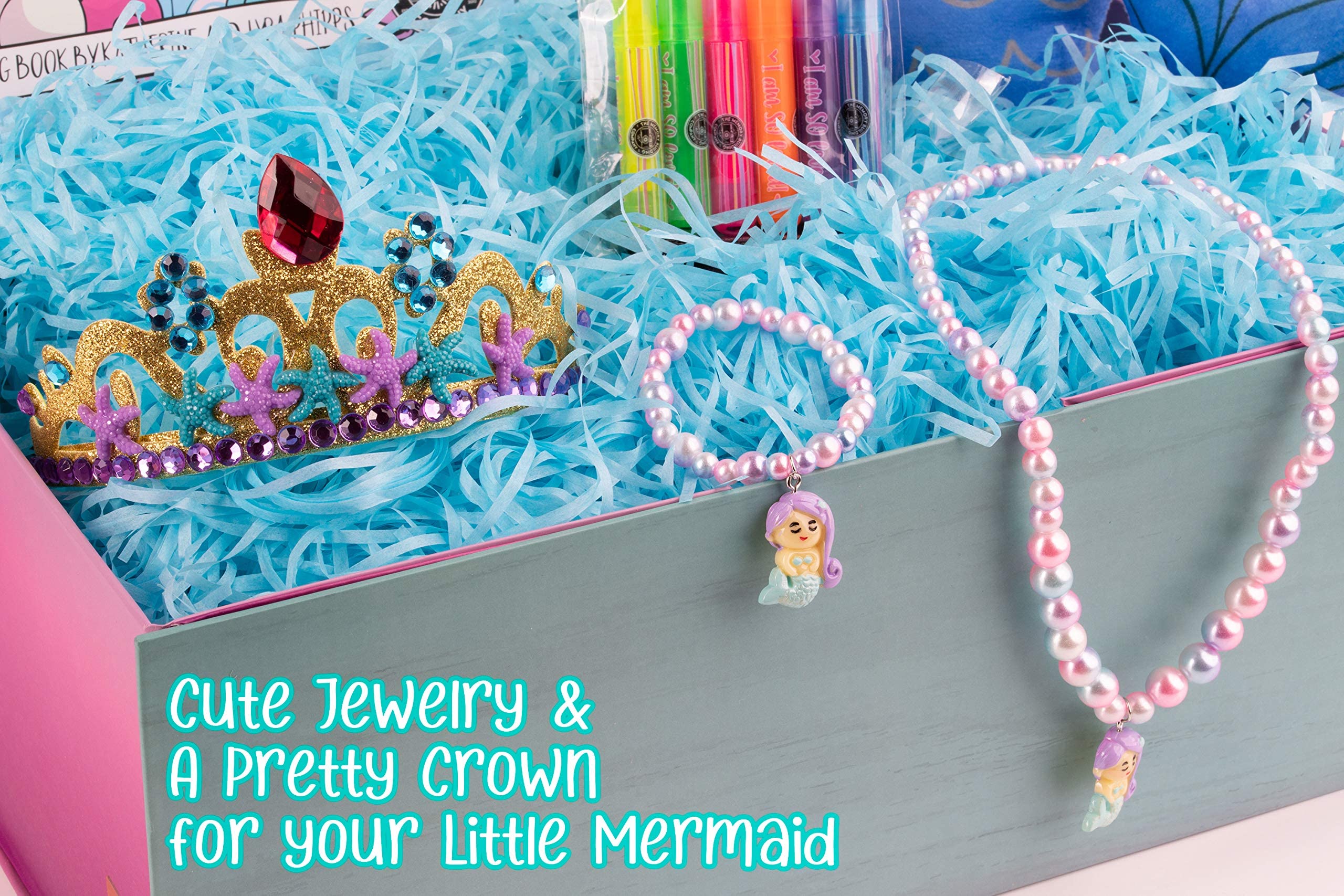 The Memory Building Company Kids Mermaid Surprise Box for Girls & Boys, Includes Plush, Coloring Book + Markers, Jewelry, Crown Headband, Birthday Toys Easter Basket Stuffers Age 6 & Up