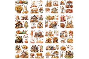 16 Pcs Fall Farmhouse Rub on Transfers for Crafts, Autumn UV DTF Stickers for Furniture and Wood Decor, Vintage Pumpkin Sunfl