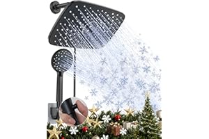 Veken 11.8 Inch Rain Shower Head with Handheld- High Pressure Dual Shower Heads with 5 Modes Handheld Spray Combo- Wide Rainfall Showerhead with Hose, Bathroom Accessories, Matte Black