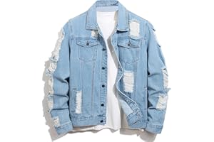 BULUWIE Denim Jacket Men,Men's Stretch Slim Fit Jean Jacket,Classic Ripped Trucker Denim Coat,Men Fashion Outdoor Jacket