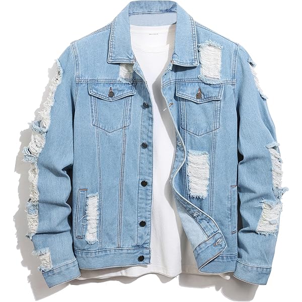 DGHM-JLMY Men's Casual Ripped Denim Jackets Washed Jean Jacket