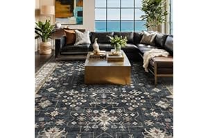 HAZO HAUS Black Farmhouse Washable 8x10 Area Rugs for Living Room Bedroom, Dark Charcoal Tumble Dining Room Kitchen Table Rug for Under Table, Office, Stain Resistant Non-Slip Large Washable (8x10 Black/Multi)