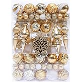 HipTree Christmas Tree Ornaments Decorations Set-116ct 1.18-6.5 Inch Assorted White Gold Shatterproof Decorative Hanging Christmas Ball Ornaments Bulk,Xmas Tree Tabletop Decorations for Holiday Decor