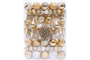HipTree Christmas Tree Ornaments Decorations Set-116ct 1.18-6.5 Inch Assorted White Gold Shatterproof Decorative Hanging Christmas Ball Ornaments Bulk,Xmas Tree Tabletop Decorations for Holiday Decor