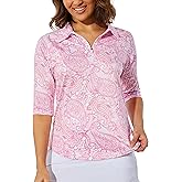 M MOTEEPI 3/4 Length Sleeve Womens Golf Polo Shirt Ladies Workout Tops Polo Shirts for Women Golf Pullover