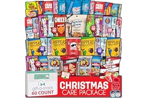 NUT CRAVINGS Gift A Snack - Christmas Candy Stocking Stuffers, Pre-filled Holiday Snack Box Care Package + Greeting Card (60 Count) Sweet Treats Gift Basket, Candies Chips Office Food Assortments