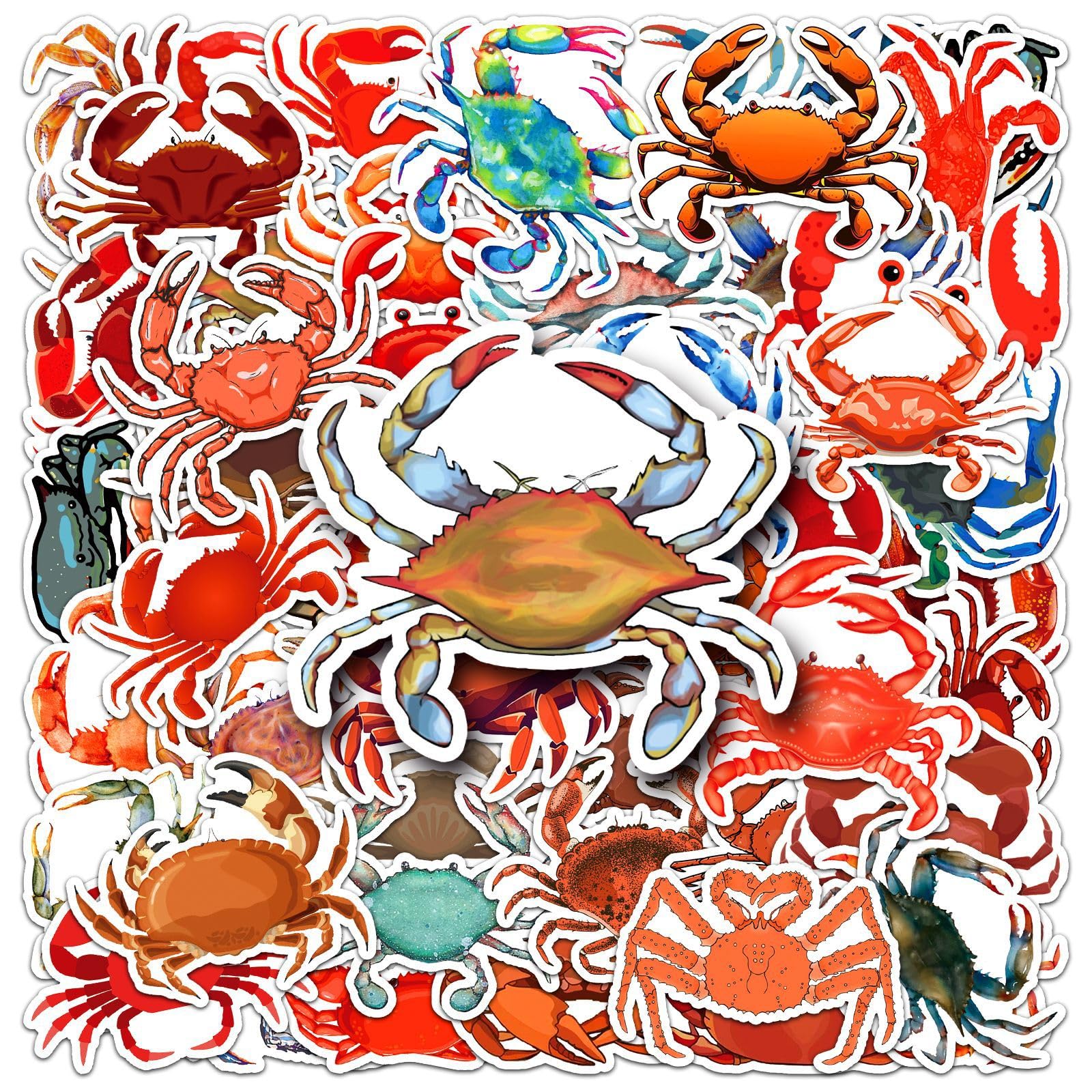 Crab Stickers 50 Pcs Waterproof Cartoon Ocean Animals Sticker for Laptop Skateboard Computer Phone Luggage Hydro Flask Water Bottle Car Bike,Cute Funny Crab Stickers for Kids Teens Adults