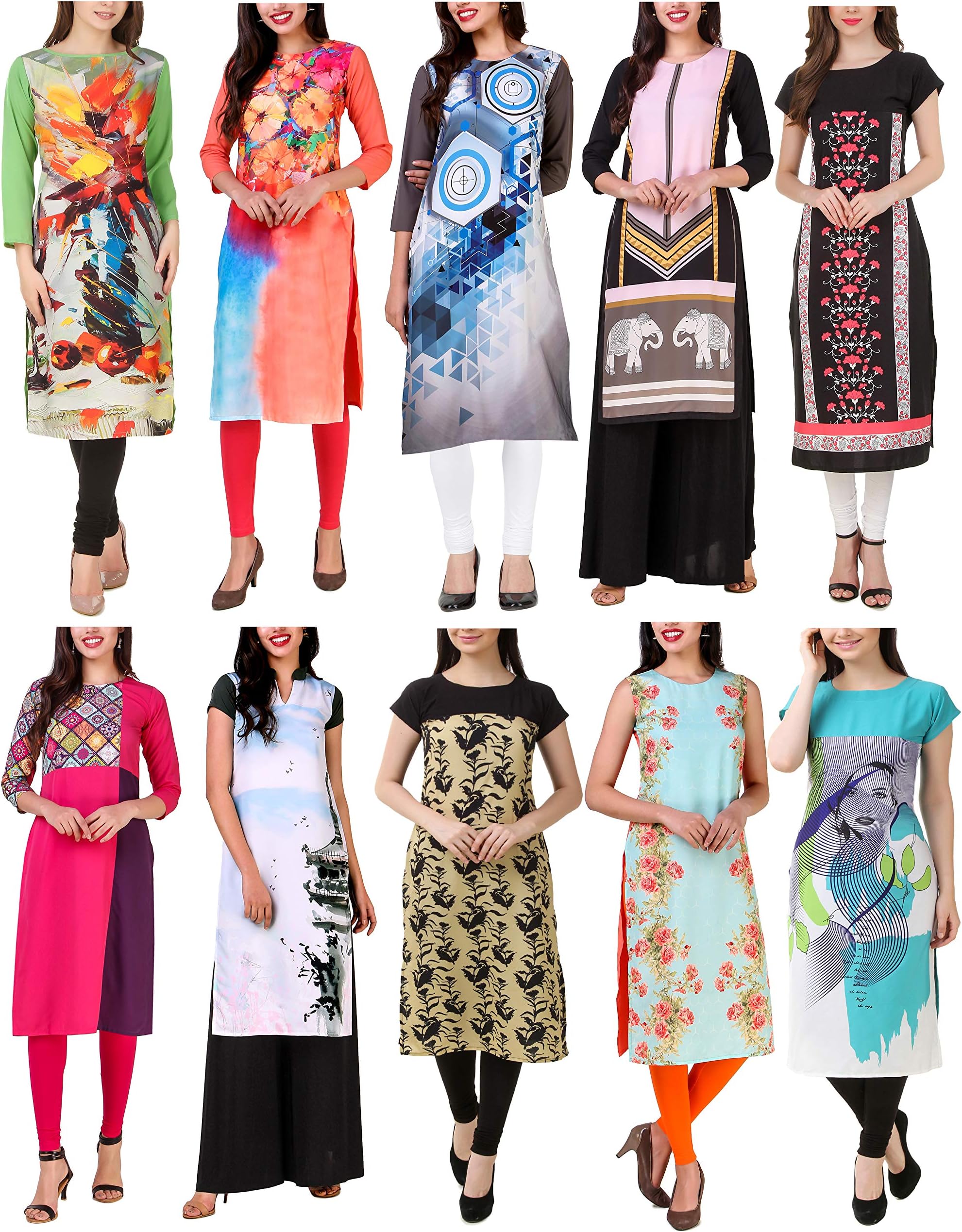 Mastani Kreation Women's Crepe Printed Kurtis - Pack of 10