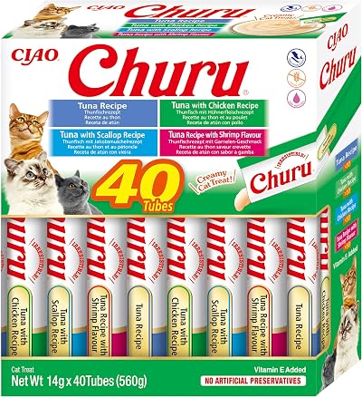 INABA Churu Tuna Seafood Variety Box 40 x 14g Cat Treats Creamy Purée