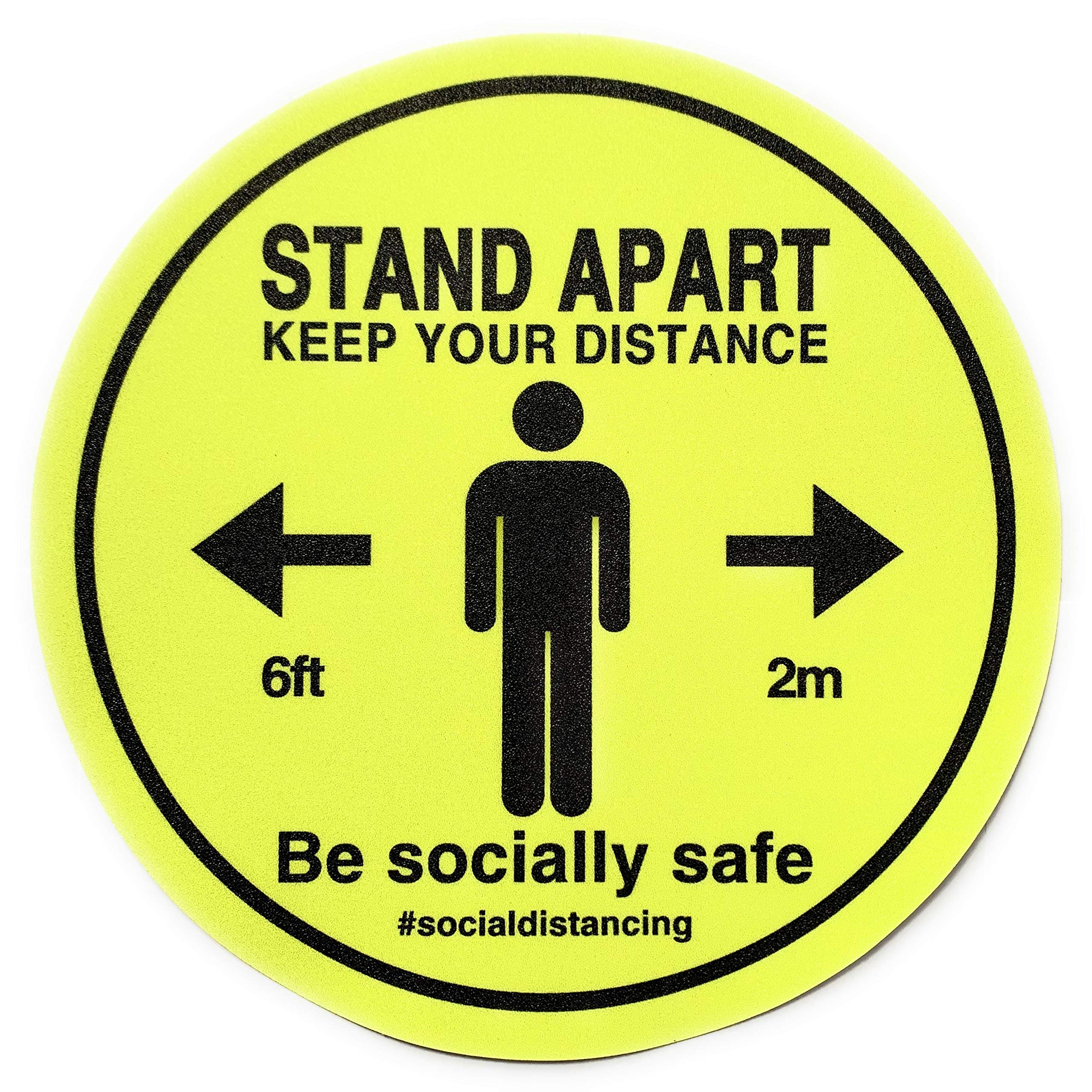 Vinyl Social Distancing Floor Signs/Stickers, Removable, Anti-Slip, Self-Adhesive – Stand Apart, Keep Your Distance Sign - (2-Meter Distance Sign) 220mm x 220mm