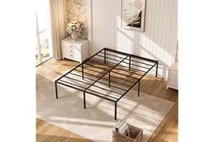 DERYONI 14 inch King Size Bed Frame No Box Spring Needed Heavy Duty Platform King Bed Frame Steel Slat Support 750lbs Easy Assembly Noise Free Black Bed Frame King Size