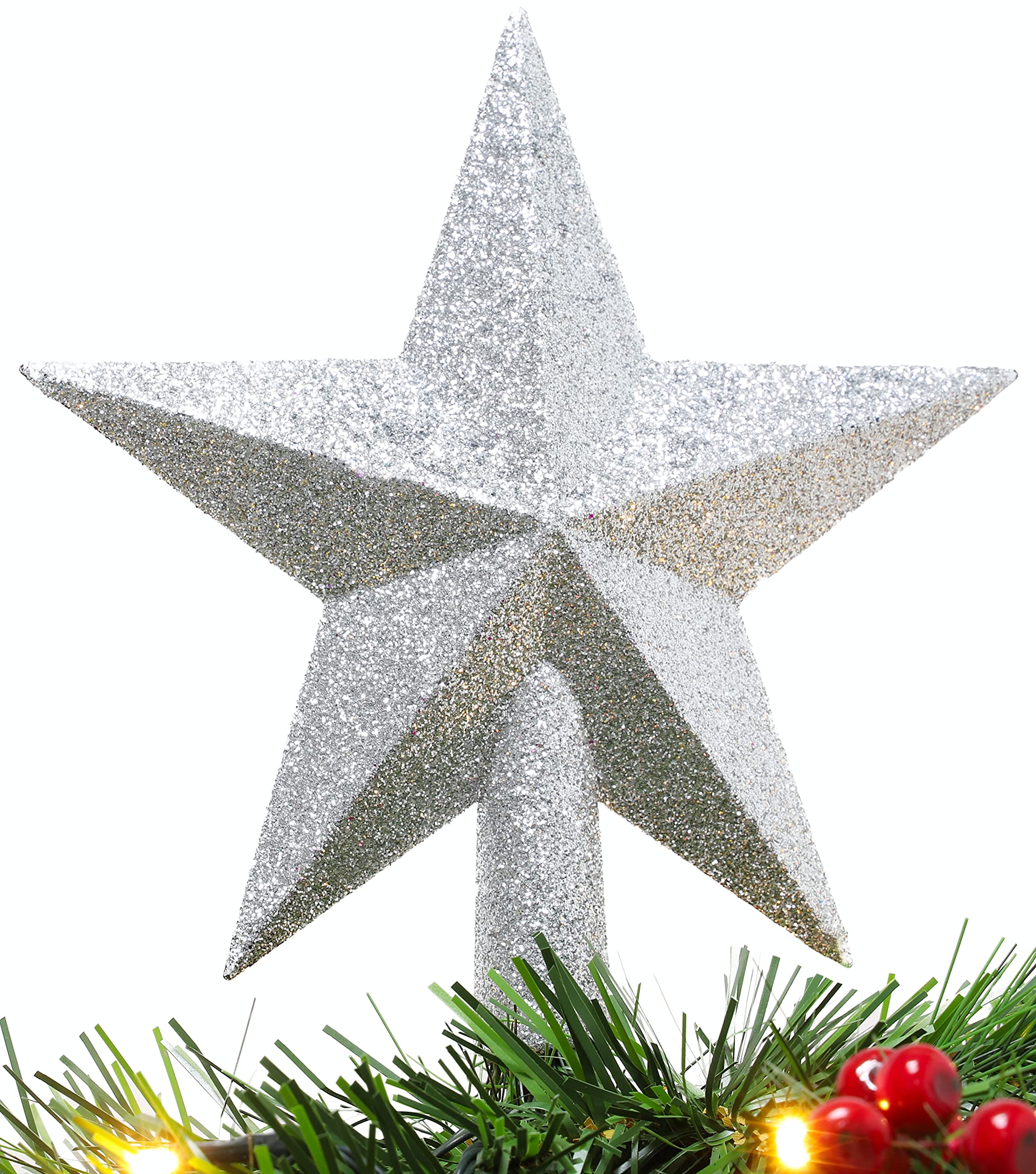 Christmas Concepts® 200mm (8") Glitter Tree Top Star Decoration – Christmas Tree Topper (Silver)