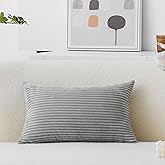 Home Brilliant Lumbar Pillow Cover 12x20 Plush Velvet Corduroy Striped Rectangular Throw Pillows Pillow Case Cushion Cover, 12 x 20, Light Grey