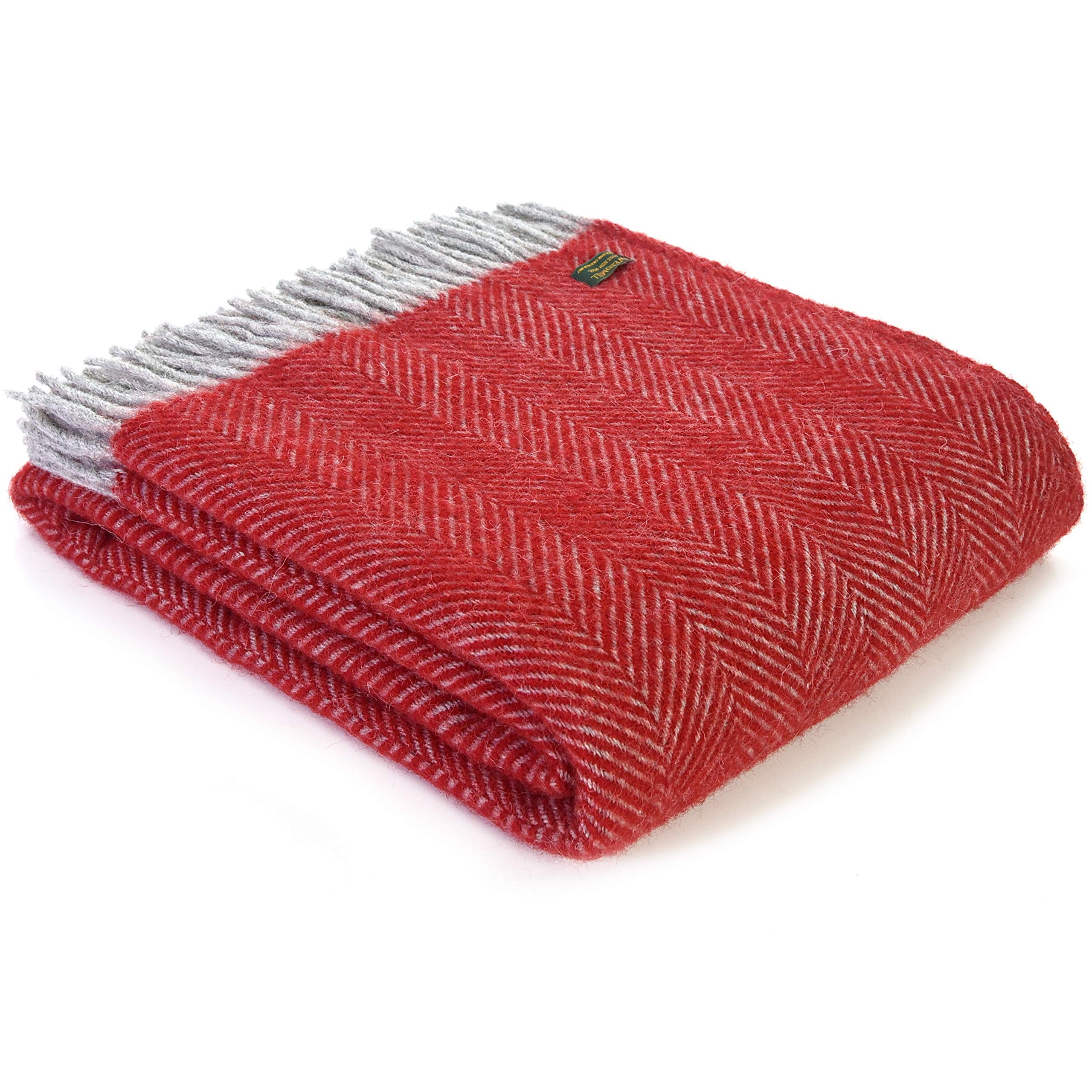 Tweedmill Textiles Herringbone Throw Blanket -100% Pure New Wool - BRITISH MADE - RED & CHARCOAL