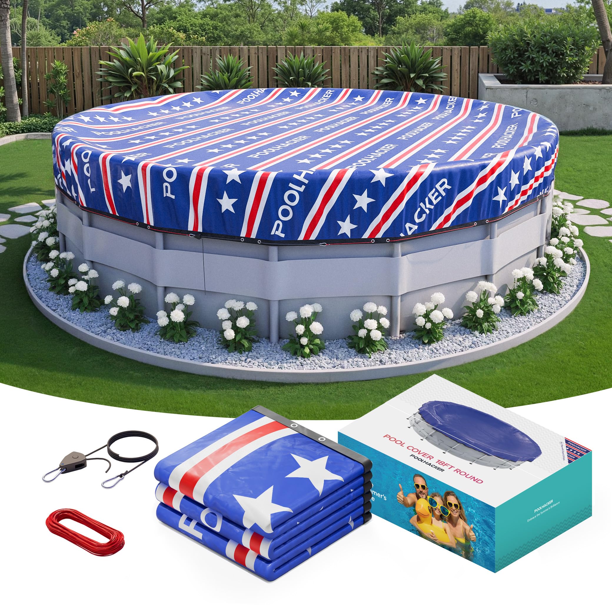 POOLHACKER【2025 Upgrade】 21 ft Winter Pool Cover - 21ft Round Above Ground, 4 Foot Overlap Extra Thick 420D Pool Cover with Pulley and Cable (Red) Image POOLHACKER【2025 Upgrade】 21 ft Winter Pool Cover - 21ft Round Above Ground, 4 Foot Overlap Extra Thick 420D Pool Cover with Pulley and Cable (Red) Image