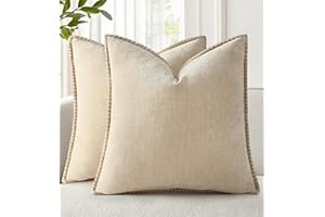 decorUhome Spring Chenille Soft Throw Pillow Covers 18x18 Set of 2, Farmhouse Velvet Neutral Decorative Cushion Covers with S