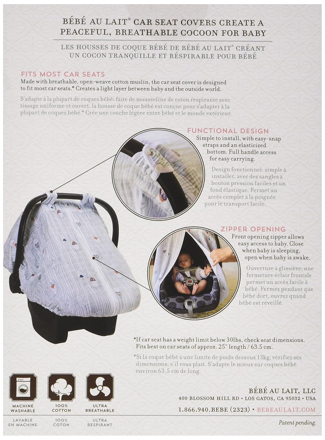 Lait Au Bebe Premium Chickadee Opening Zippered Fully Straps Snap Easy Cover Seat Car Muslin Canopies Covers Up To 60 Off Www Klevering Com