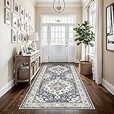 Washable Hallway 4x8 Runner Rug - Vintage Soft Runners for Kitchen Wide Non Slip Low Pile Carpet for Living Room Bedroom Ultra-Thin Stain Resistant Carpets for Bathroom Entry Dining Room 4x8 Blue