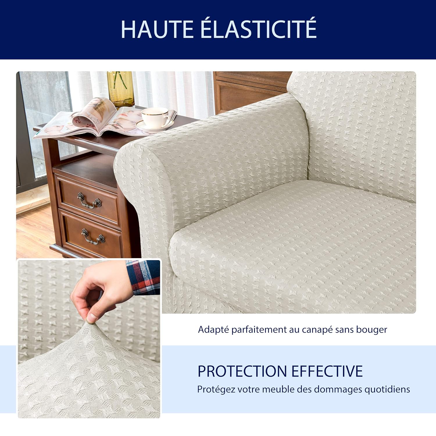 Jaotto Housse De Canapé 3 Places Extensible – Motif Feuille D’Orange, Protection Élastique Universelle