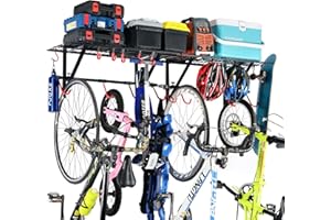 PLKOW Garage Wall Shelving, Wall Mount Bike Storage Rack with 8 Adjustable Bike Hooks, Heavy-Duty Bike Rack for Garage, 280 Lbs Load Capacity, 2-Pack
