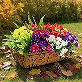 Erizhaltic Artificial Flowers for Outdoors, 16 Bundle Fake Flowers for Garden Home Decoration, Fake Plants Morning Glory with Eucalyptus Leaves, Persian Leaf, Faux Flower UV Resistant, Mix Colors