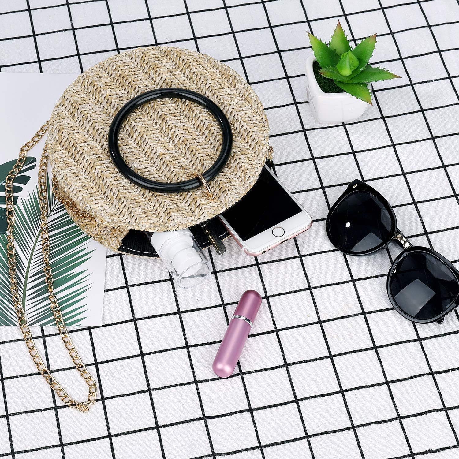 Borsa Tonda In Paglia Intrecciata - Tracolla In Pelle, Chiusura A Zip, Stile Bohémien Per Spiaggia E Viaggi - Foto 10