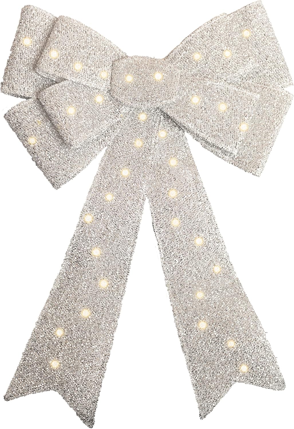 Bows & Ribbons - Relsy Pre-Lit Christmas Bows for Tree,Christmas Door Bows with Lights,Large Gold Bows for Christmas Tree,Xmas Bows for Tree Topper & Door with 30 LED Lights (Silver)