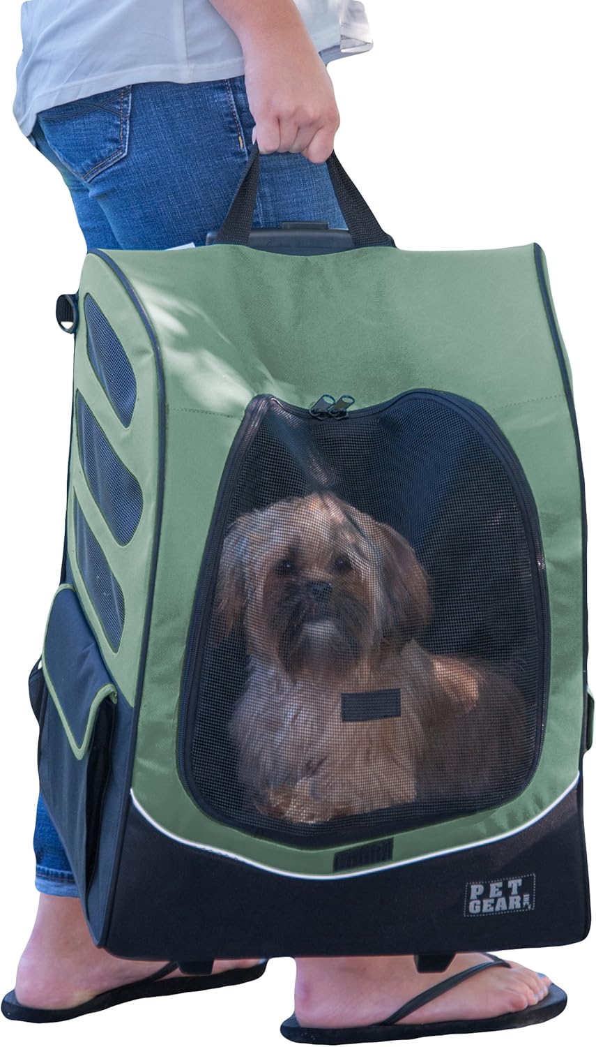 Pet Gear I-GO2 Roller Backpack, Travel Carrier, Car Seat for Cats/Dogs, Mesh Ventilation, Included Tether, Telescoping Handle, Storage Pouch : Pet Supplies
