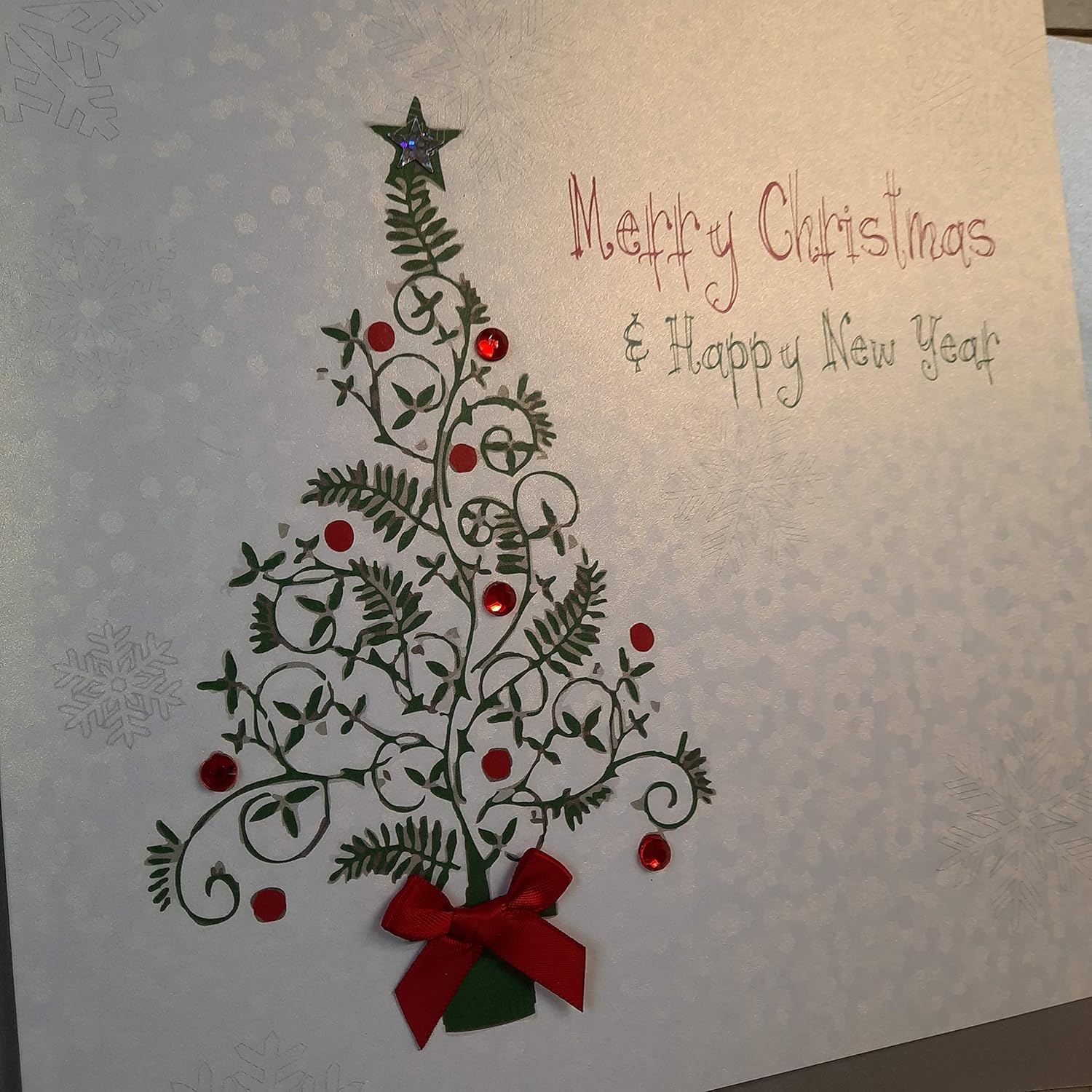 White Cotton Cards Code XFP6 Merry Christmas and Happy New Year Large Handmade Card, Tree, 22cm x 22cm - Image 3