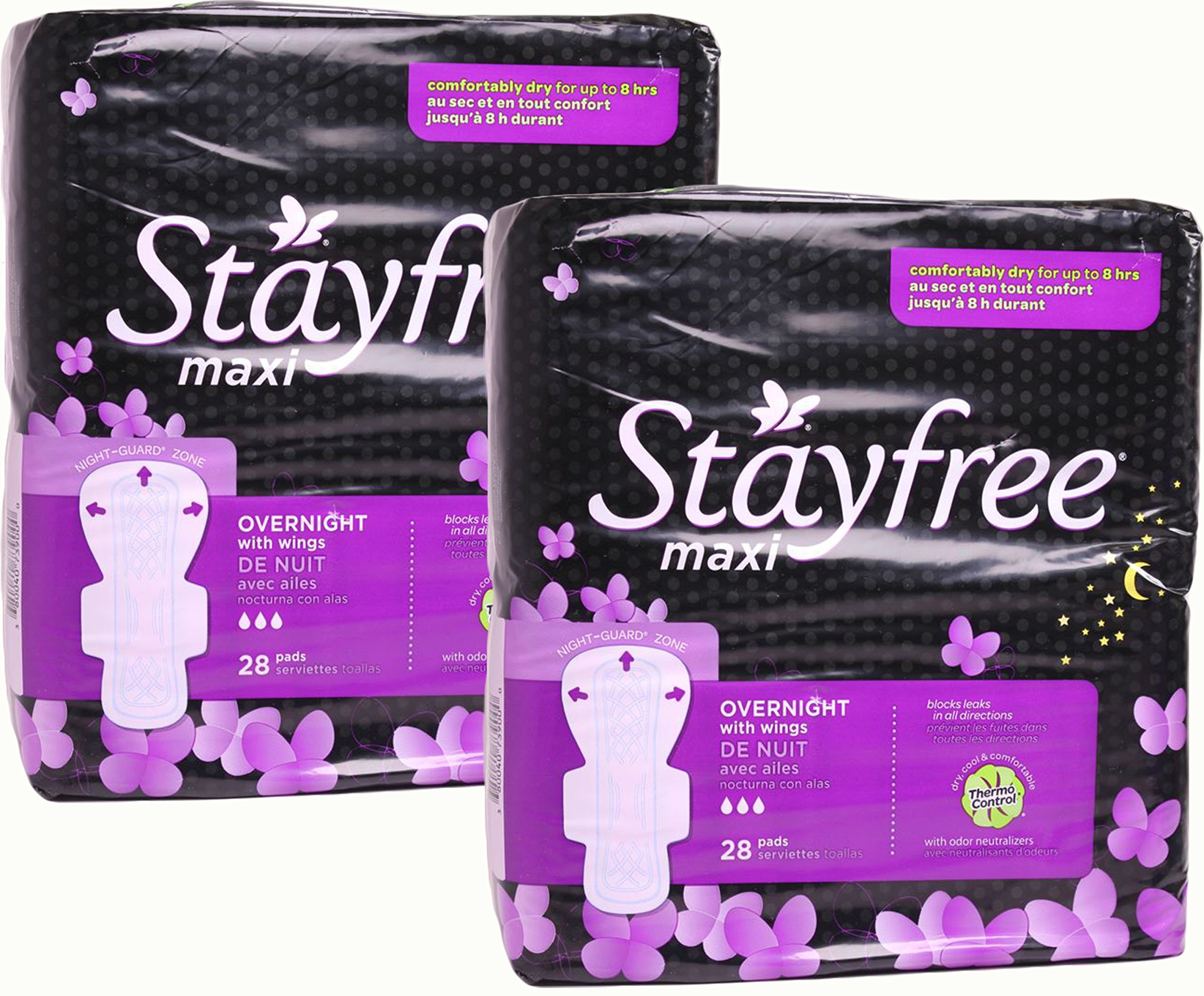 Stayfree Maxi Pads, Night Guard with Wings, 28 Count, (Pack of 2)